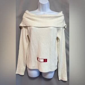 Guess Women's White Off‎ -The Shoulder Pullover Sweater Size XL
